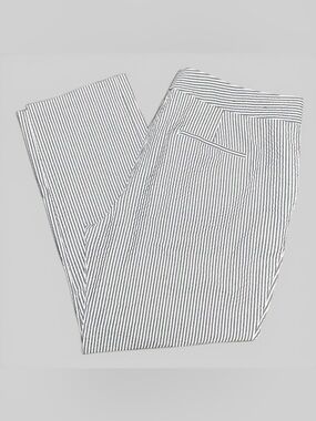 Ann Taylor Devon Fit Seersucker Crop Pants Size 12 Blue White Striped Cotton